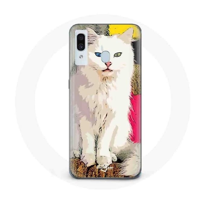 Coque pour Samsung Galaxy A20 Turc de Van Chat Blanc aux yeux bleu et jaune