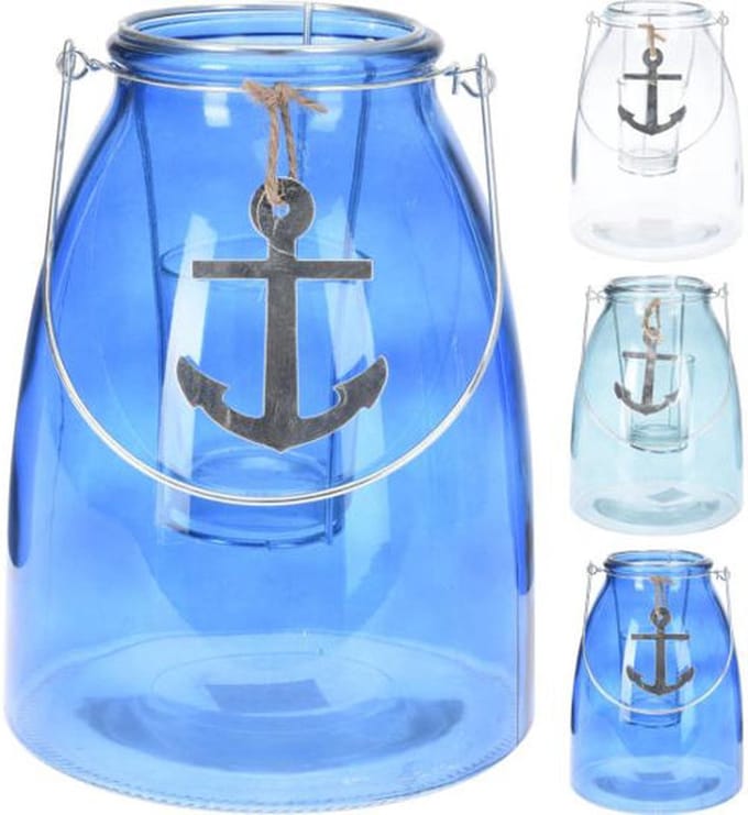 Theelichthouder glas licht blauw