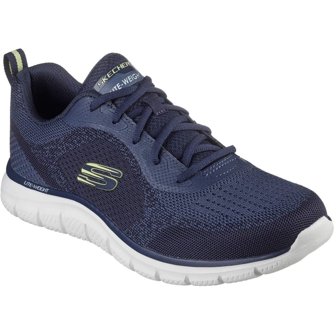 Skechers Track Glendor Polyester Heren Navy/Lime Trainers