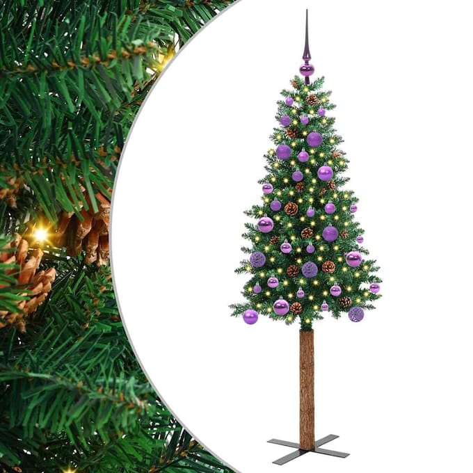 vidaXL - Slanke - Kerstboom - Groen - 150 - cm - PVC - en - massief - dennenhout