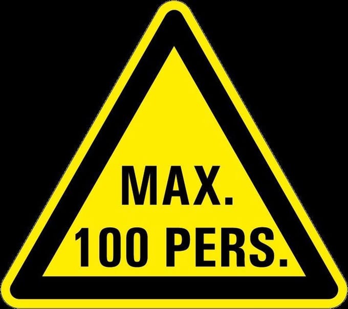 Waarschuwingssticker max. 100 personen 200 mm