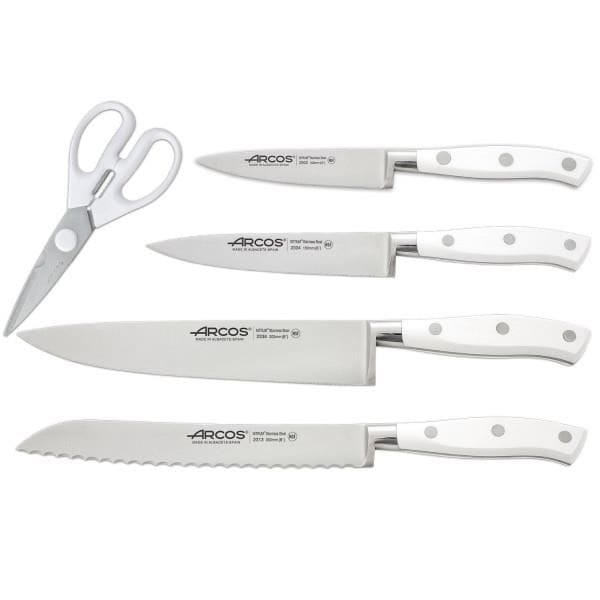 Blok 4 messen + schaar Arcos Riviera Wit - Roestvrij staal Nitrum com 0,000000 Wit