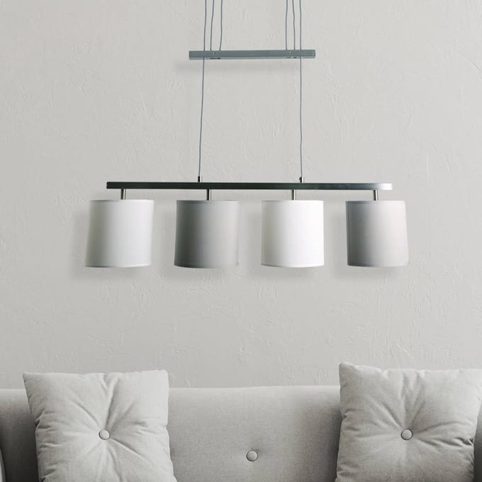 Näve Hanglamp Tilde, stoffen kappen, 4lamps, grijs/wit