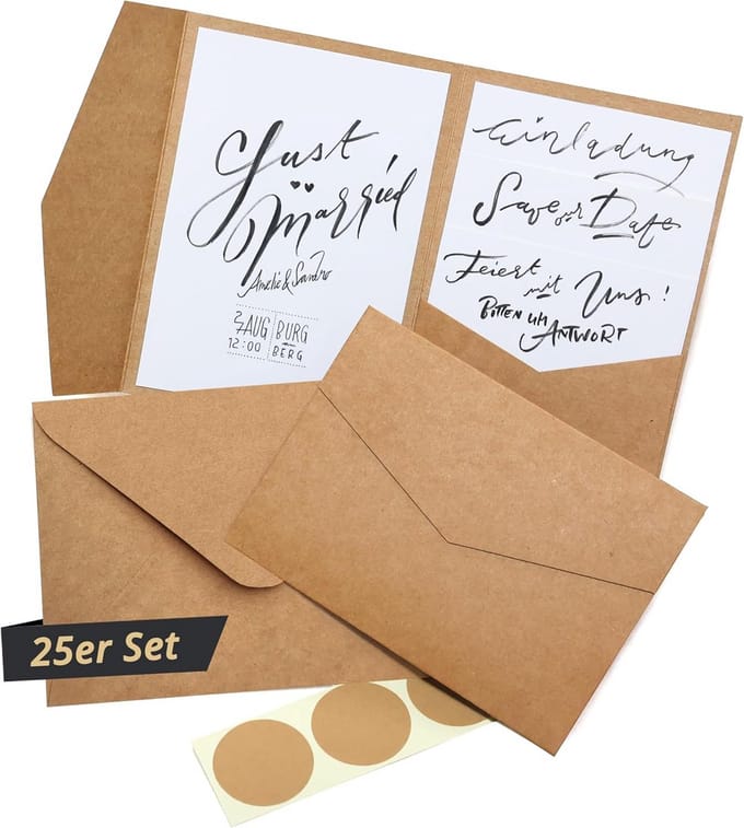 25x Blank Kraft B6 Vouwkaarten met Enveloppen - Rustieke Bruiloftsuitnodigingen en Kaarten