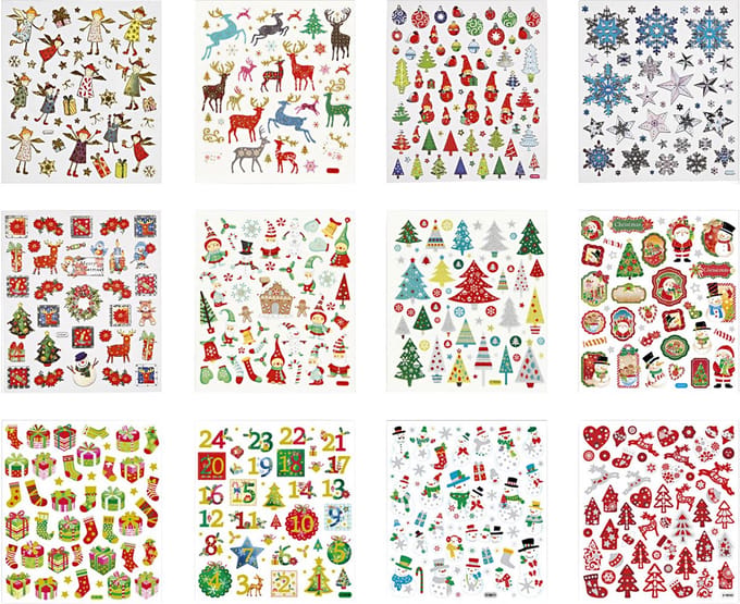 Stickerboek, kerstmis, vel 15x16,5 cm, ca. 584 stuk, 12 vel/ 1 doos