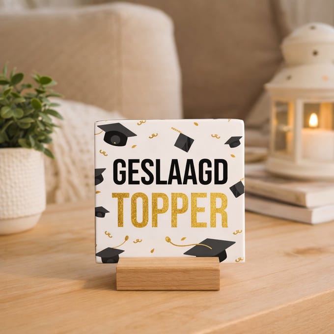 Geslaagd topper - Keramische decoratie tegel met tekst - Geslaagd