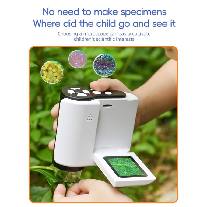 Microscope de poche pour enfants, Microscope Portable à lentille unique, écran LED de 2.0 pouces, 1000 fois jaune
