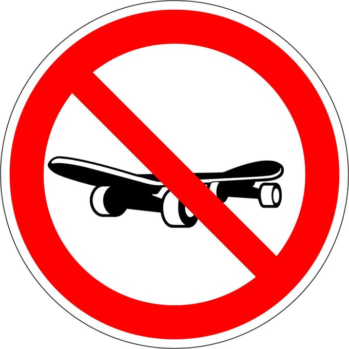 Verboden te skateboarden sticker 150 mm