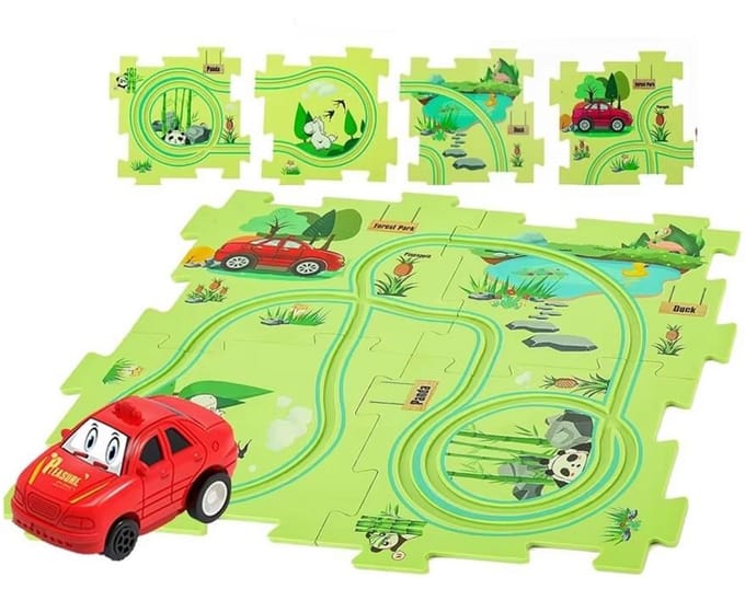 Klikkopers® - Puzzelbaan - Puzzel Kinderen - Racebaan Elektrisch - Speelgoedauto - Race Baan- Dinosaurus Speelgoed