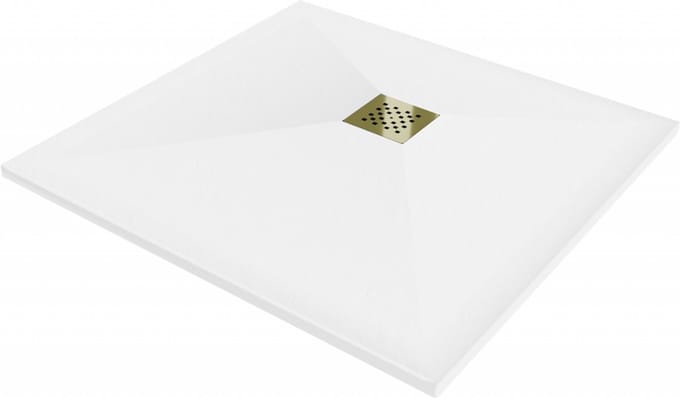 Mexen Stone+ composiet douchebak vierkant 100 x 100 , wit, gouden rooster - 44101010-G