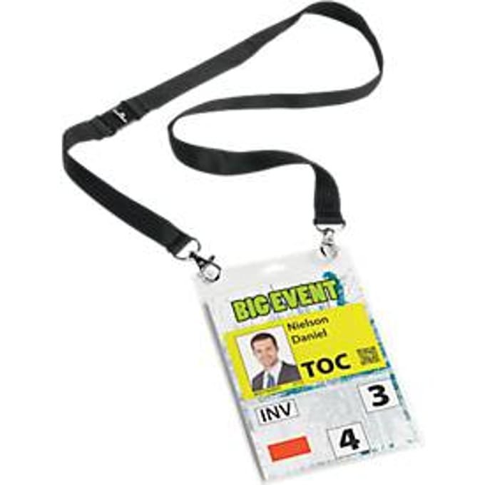 Evenementenbadges A6 met textielband duo, zwart, 10 st.