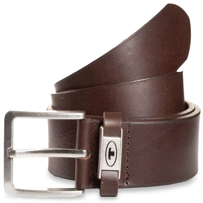 Tom Tailor - TTCOREY leren riem met hoekige gesp - Maat 85 - brown uni