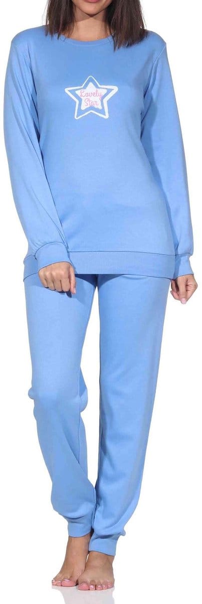 Normann dames lange pyjama in knuffelzachte interlock kwaliteit met boorden in sterlook
