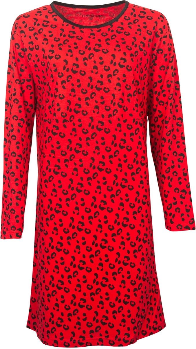 Temptation Dames Nachthemd - Bigshirt - Panterprint - Rood - Maat S