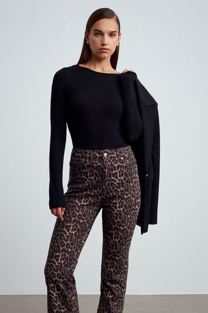 Dames Geribde Boot Hals Langsleeve Blouse