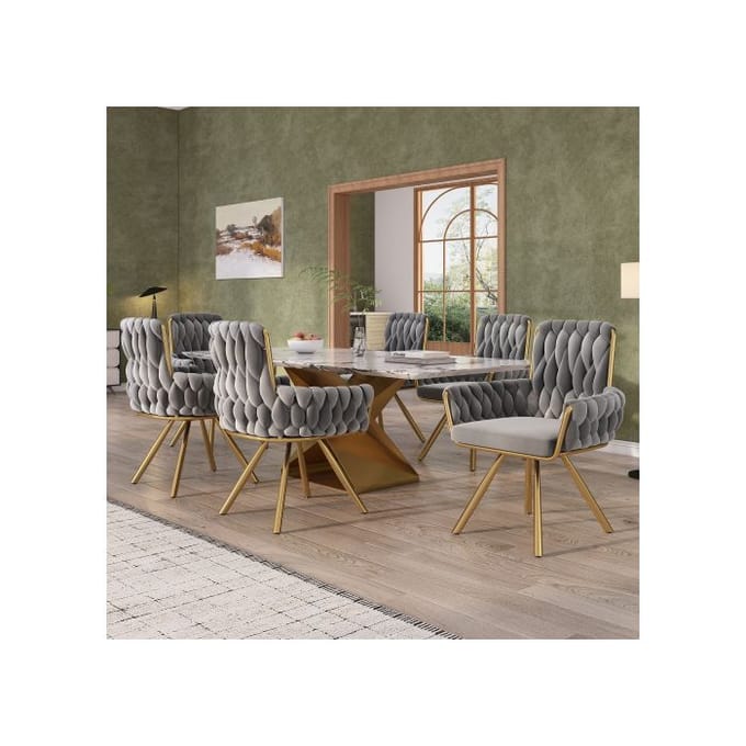 Chaises de salle à manger - MUVOE - Lot de 6 - Velours gris - Design moderne - Rotation 360° gris