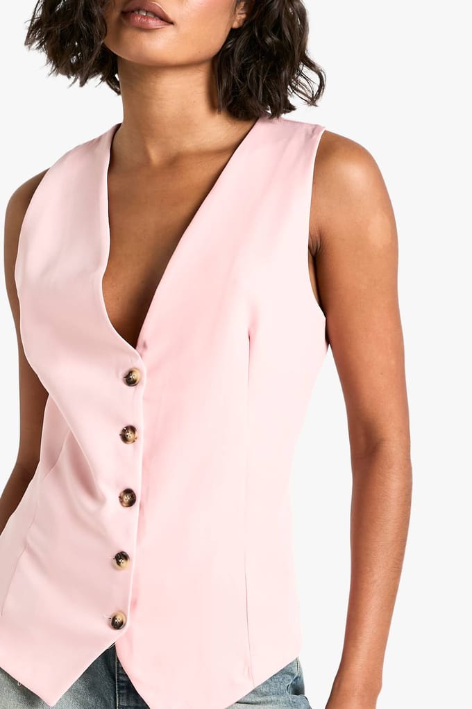 boohoo Dames Hoge Geweven Getailleerd Gilet | Baby Roze | Maat: 36