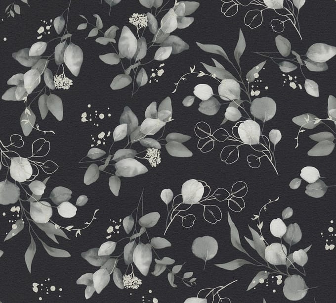 EUCALYPTUS TAKKEN BEHANG | Engelse Style - Zwart Grijs Zilver - A.S. Création Pure Elegance
