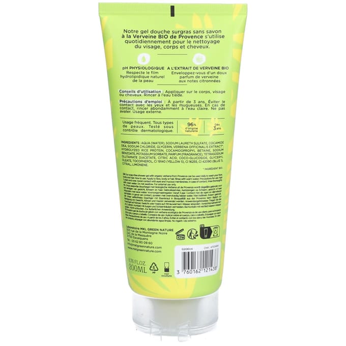 MKL Gel Douche Surgras Cosm'ethik - Verveine Bio de Provence 200 Douchegel