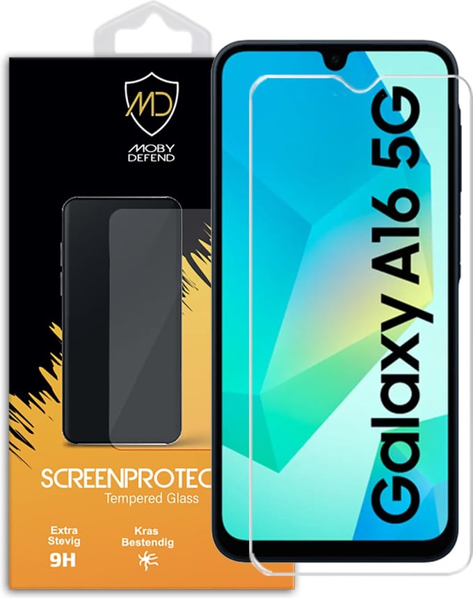 MobyDefend Screenprotector - Geschikt voor Samsung Galaxy A16 - Case-Friendly Screensaver - Gehard Glas