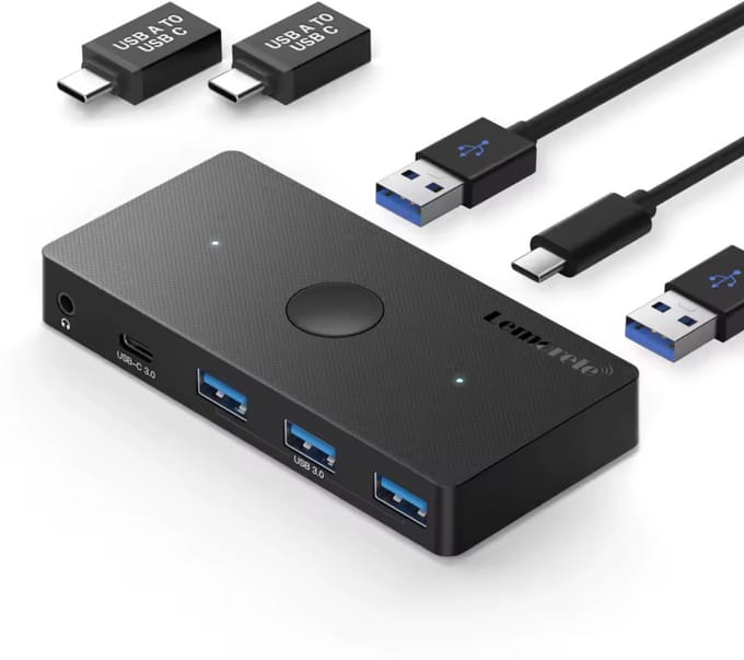 Lemorele H100 USB 3.0-schakelaar - 2 computers - 4 USB-apparaten - 5 Gbps