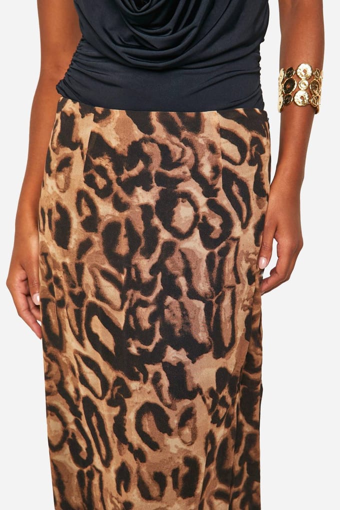boohoo Dames Hoge Chiffon Luipaard Maxi Rok | Brown | Maat: 8