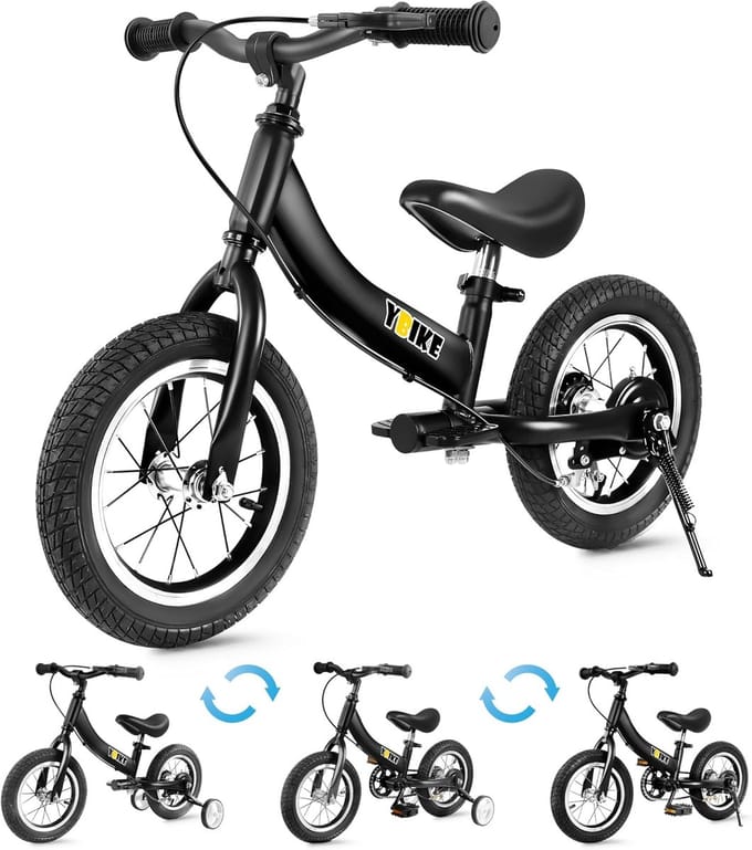 Balansfiets 2-in-1 - Kinderfiets Loopfiets - Evenwicht Trainen - Dubbel Gebruik - 12 Inch - Zwart