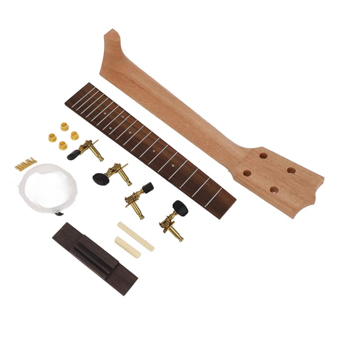 Ukulele Hals Fretboard Vervangingskit Hals Snaren Knoppen Brug Palissander Toets Set voor 23 black