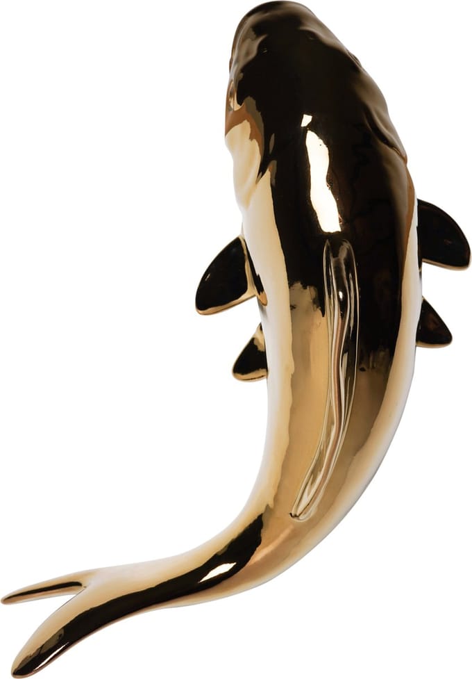 Heinen Delfts Blauw - Wanddecoratie vis - Keramiek - Goud - Groot - 24 cm