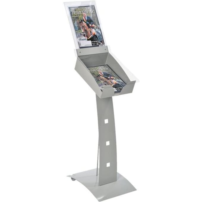 Update Display brochurehouder Outdoor PLUS, DIN A4, verrijdbaar met wielen, geperforeerd plaatstalen ontwerp, zilver