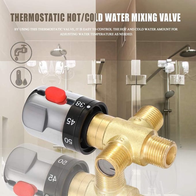 Thermostatische Mixer - Waterkraan Klep - Douche Temperatuur - Massief Messing - 11.5 cm - Messing
