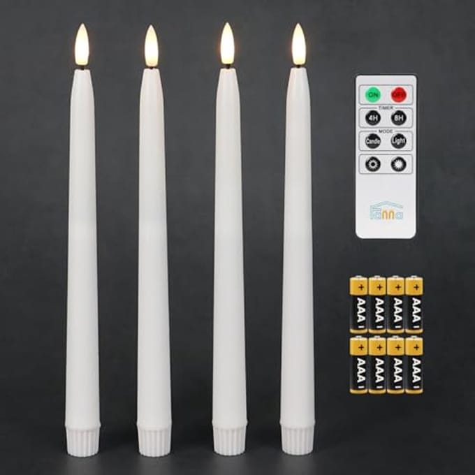 Flameless Taper Candles with Timer and Remote Control - Set of 4 White