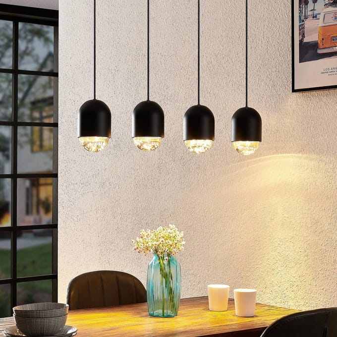 Lucande - hanglamp - 4lichts - ijzer, glas - H: 17 cm - GU10 - zwart, helder