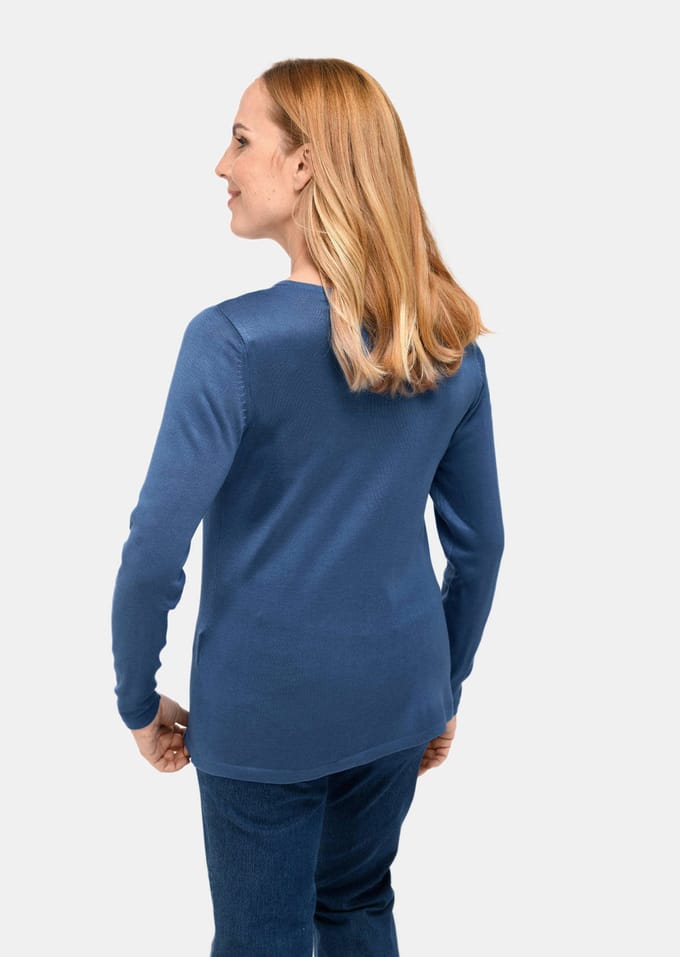 Ongecompliceerde pullover met een V-hals - blauw - Gr. 21 van Goldner Fashion