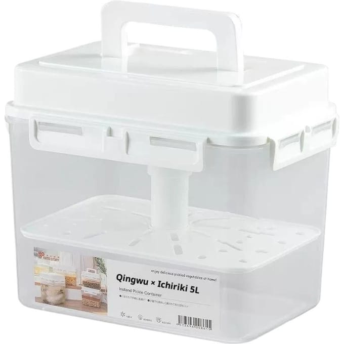 Inmaak Bewaarcontainer Met Afvoerdeksel - Transparante Voedselcontainer Voor Fermenteren Groentebehoud (5L Capaciteit) white