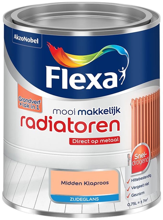 Flexa - Mooi Makkelijk Radiatoren Zijdeglans - Midden Klaproos - Mengverf - 750 Ml