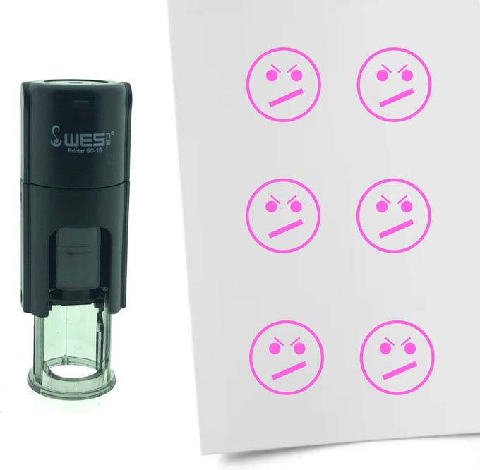 CombiCraft Stempel Smiley ontevreden 10mm rond - Roze inkt