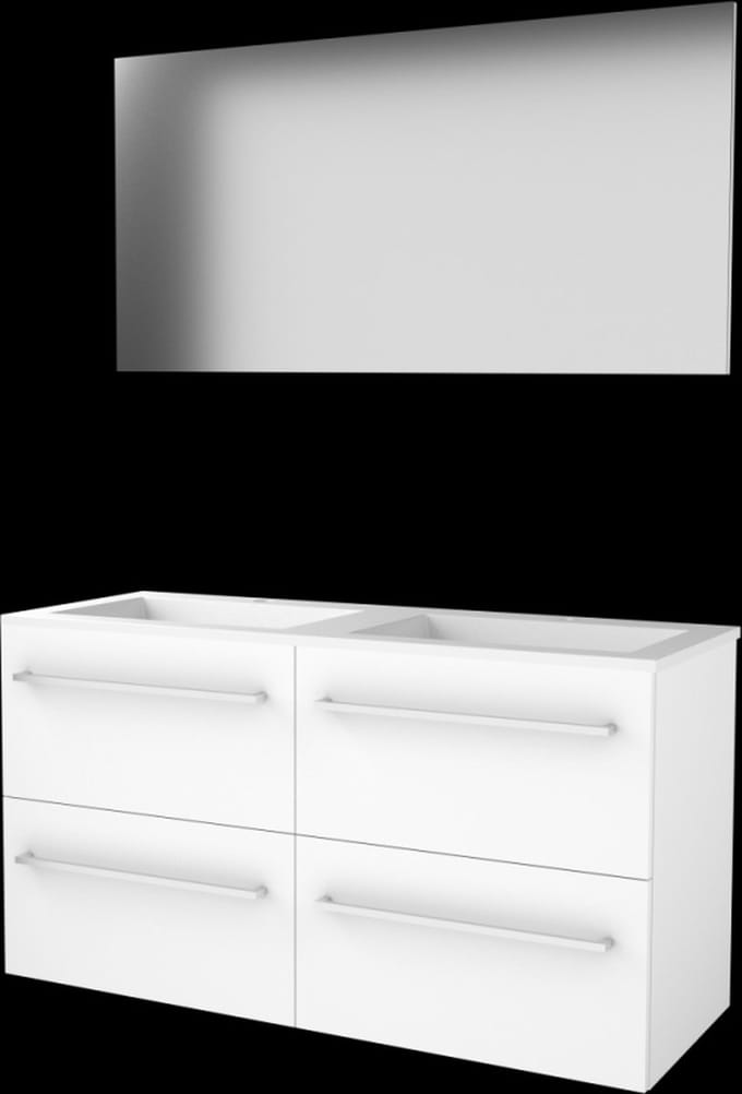 Basic-Line Basic 46 Badkamermeubelset - 120 x 46 cm - Met Grepen - 4 Lades - Acryl Wastafel - 2 Kraangaten - Spiegel - Ice White