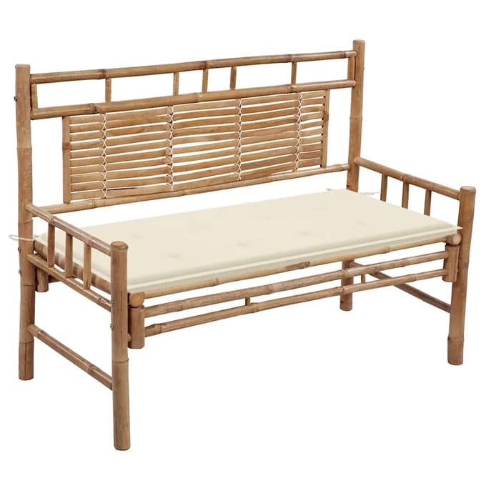 vidaXL - Tuinbank - met - kussen - 120 - cm - bamboe