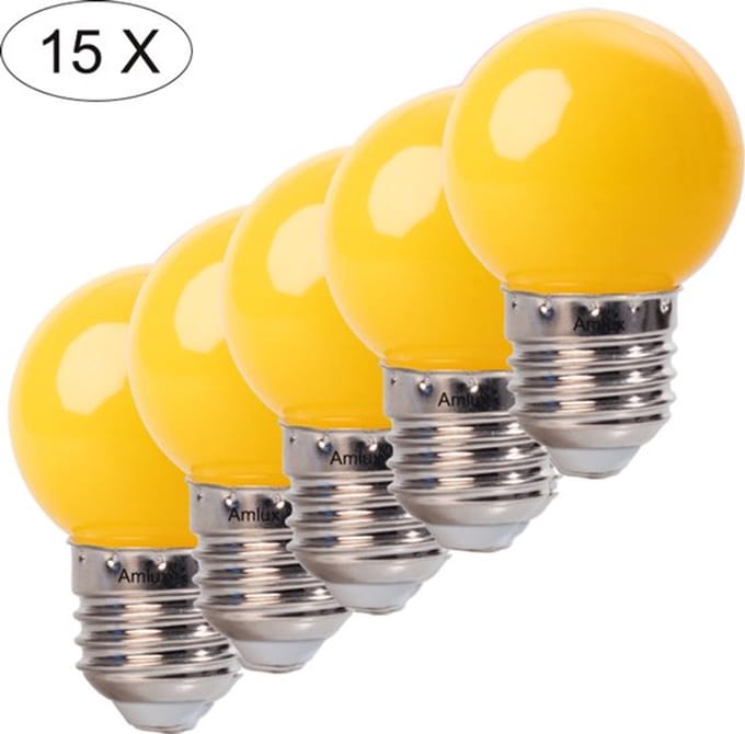 Set 15 stuks gele led lampen - 1W - E27