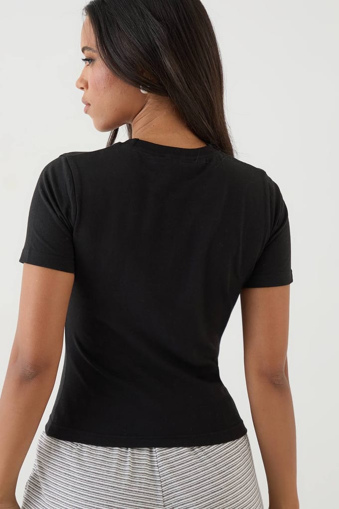 Dames Dsgn Studio Applique Geborduurd Baby T-shirt | Zwart | Maat: Medium