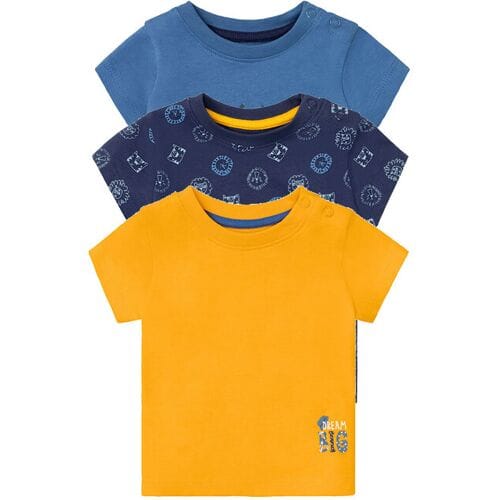 LUPILU 3 baby T-shirts (Navy/blauw/geel, 62/68)