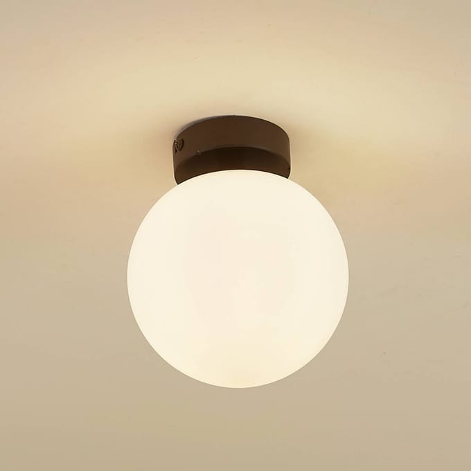 Lucande - Plafondlamp badkamer - 1licht - Staal, glas - H: 17.7 cm - E14 - zwart