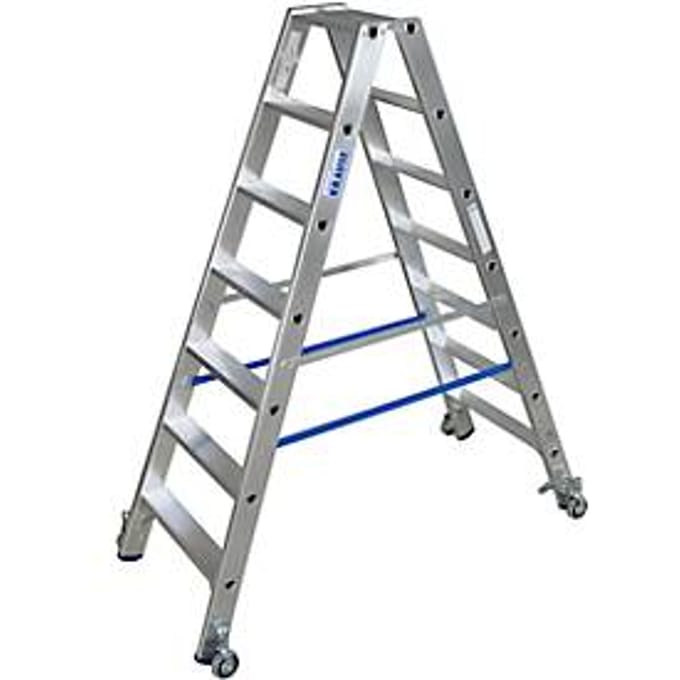 Dubbele trapladder van aluminium met wielen, 2 x 7 treden