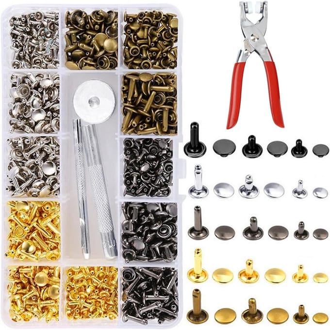 Set van 180 Leer Klinknagels met Percing Tang voor Ambachten