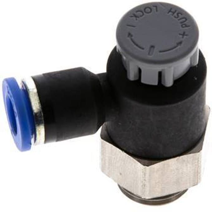 L-stuk Regelventiel 6 mm - G1/4'' Regeling-Uit Messing/Nylon Borgmoer