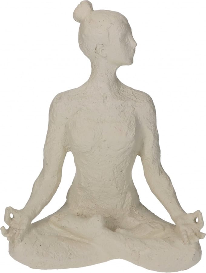 Deco Beeld Vrouw Yoga - Polystone - Wit - 18 x 24 x 11 cm (BxHxD)