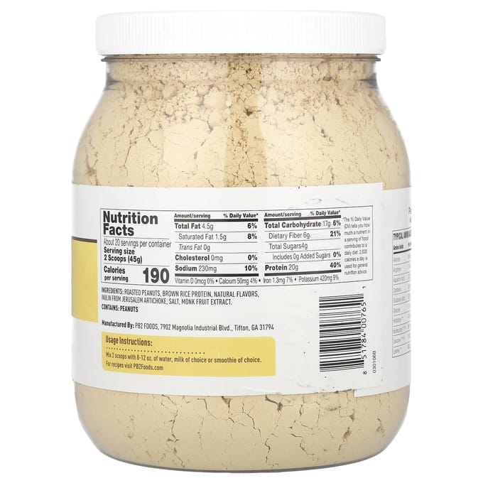 PB2 Foods, Performance, Protéine de Cacahuète, avec Vanille de Madagascar, 2 lb (907 g)