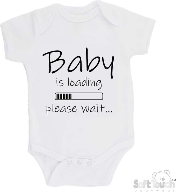 100% katoenen Romper "Baby is loading please wait..." Unisex Katoen Wit/zwart Maat 62/68