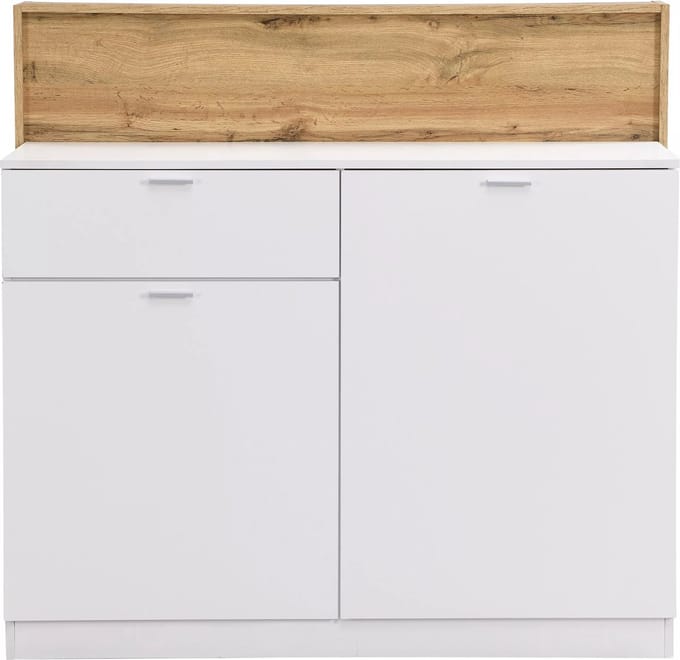 Vente-unique Barmeubel met 2 deurtjes en 1 lade van MDF - Wit en naturel - LAMONIA